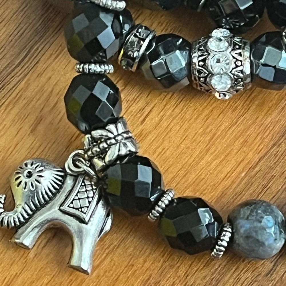 Barb Clawson Designs, Elegant Black Beaded Bracelet Set, NEW